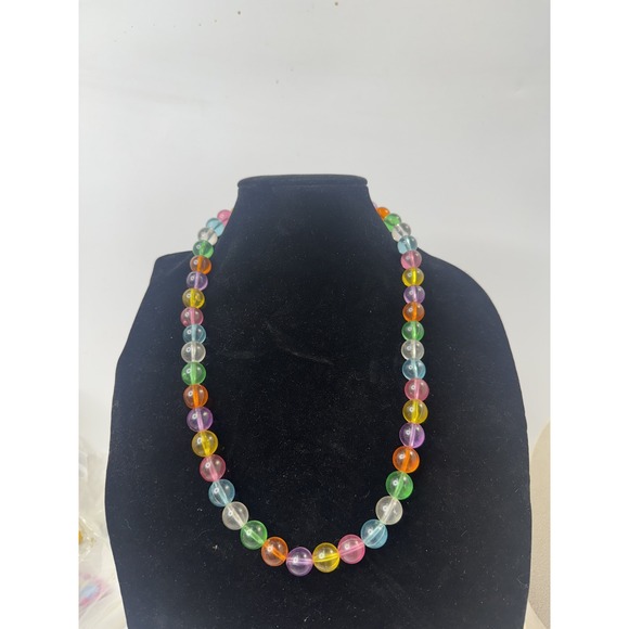 Jewelry - Vintage Rainbow Translucent Bead Necklace Multi Color Jelly Bead 26 Inch Brass